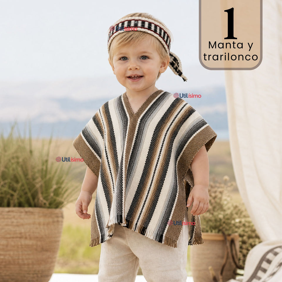 Poncho Manta Mapuche Con Trarilonco Niño Fiestas Patrias