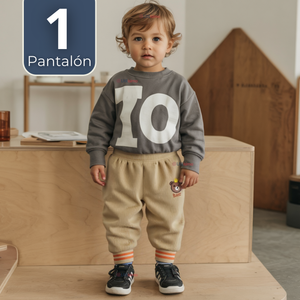 Buzo Solo Pantalón Cotelé Bebé Niño Forrado en Polar Beige