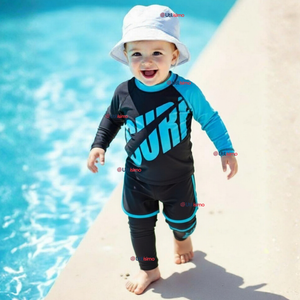 Traje de Baño Manga Larga Pantalón Largo Pantalón Corto 3 Piezas Corte Split Niño 3 a 11 años Black Surf