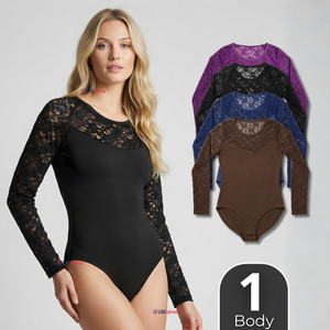 Body Manga Larga Con Encaje Bambú Mujer Colores Surtidos