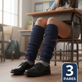 Pack 3 Polainas Escolares Invierno Abrigadoras Niña Azul Acrílico