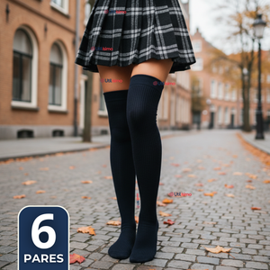 Pack 6 Bucaneras Escolares Calcetines Acrílico Azul Premium Niña y Juvenil