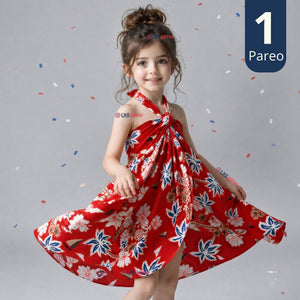 Pareo Pascuense Niña Hawaiano Rojo Danza Fiestas Patrias