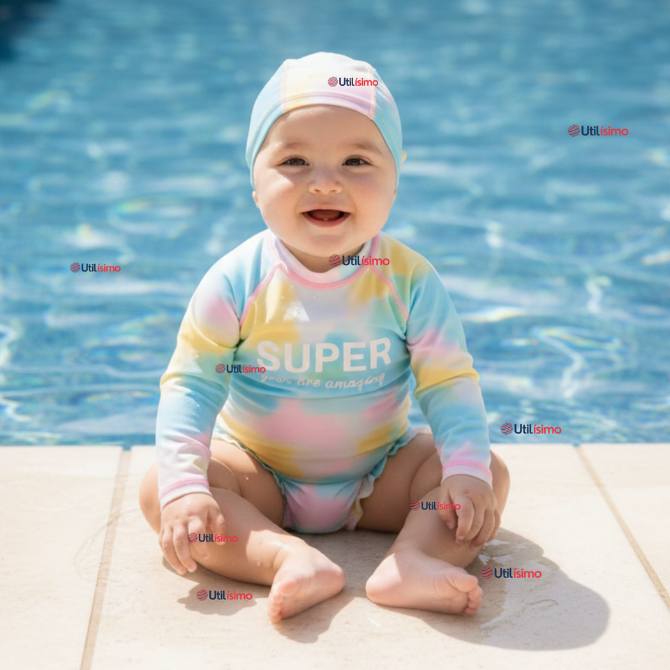 Traje De Baño Enterito Con Gorro Bebé Niña Protección Solar UPF 50+