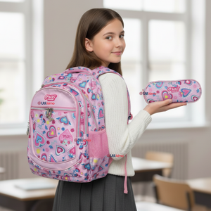 Mochila Escolar Con Estuche 43cm Tela Oxford Impermeable Niña