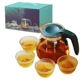 Set Tetera De Vidrio Infusión Té Con Filtro Acero Incluye 4 Tazas
