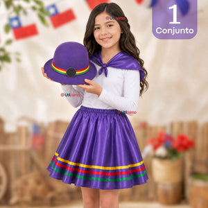 Traje Nortino Niña Morado 4 Piezas Con Polera Baile Típico Fiestas Patrias
