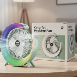 Mini Ventilador Portátil De Mesa Con Luz Led Recargable USB Verde Agua