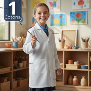 Cotona Delantal Escolar Blanca Niño Niña Unisex Bata