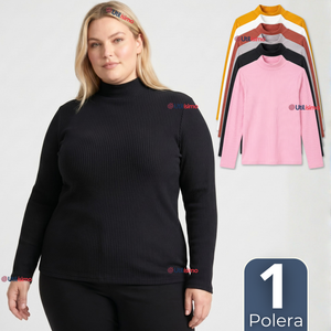 Camiseta Polera Polar Primera Capa Acanalada Cuello Beatle Manga Larga Colores Surtidos Mujer