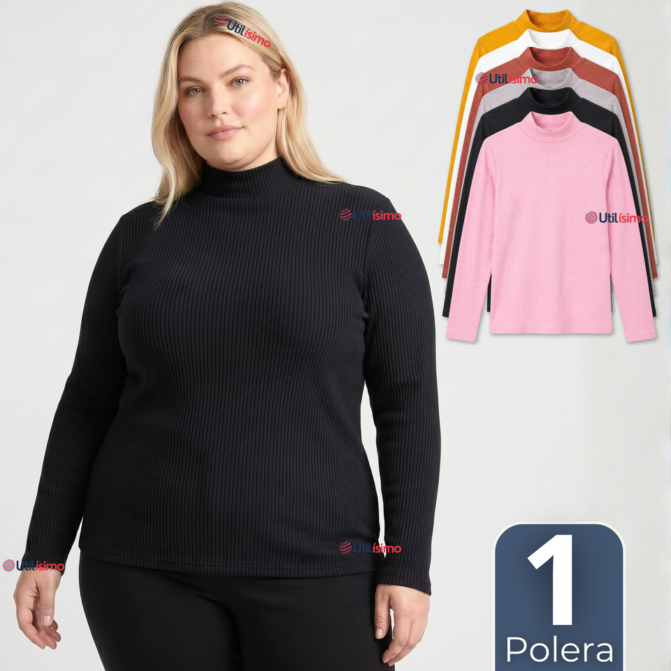 Camiseta Polera Polar Primera Capa Acanalada Cuello Beatle Manga Larga Colores Surtidos Mujer