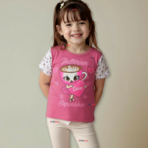 Polera Brainrots 100% Algodón Manga Corta Niña Tralalero Rosado Oscuro