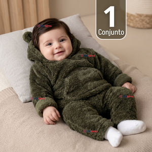 Buzo Polerón Conjunto Polar Niño Con Capucha Unicolor Verde Oscuro