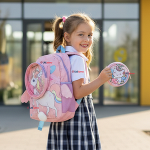 Mochila Escolar Con Estuche 33cm Poliéster Impermeable Unicornio Niña
