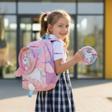 Mochila Escolar Con Estuche 33cm Poliéster Impermeable Unicornio Niña