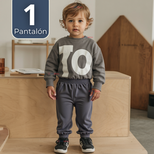 Buzo Solo Pantalón Bebé Niño Forrado en Polar Gris