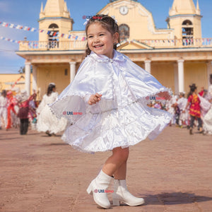 Traje Tirana Diablada Blanco 3 Piezas Niña Baile Típico Fiestas Patrias