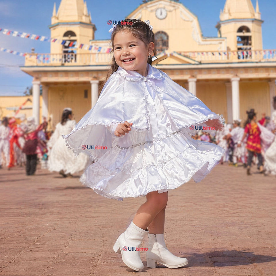Traje Tirana Diablada Blanco 3 Piezas Niña Baile Típico Fiestas Patrias