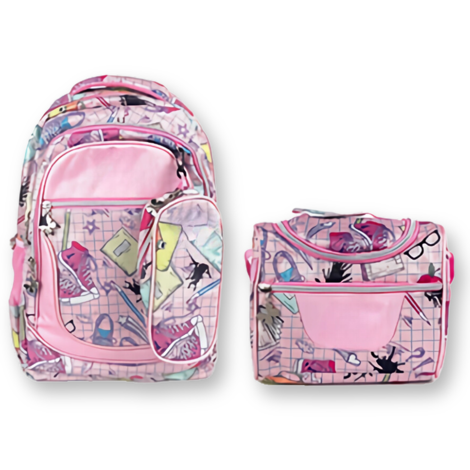 Mochila Con Lonchera Y Estuche 45CM Diseño Estampado Niña