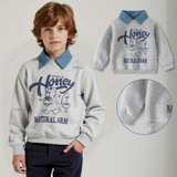 Polerón Estilo Pique Manga Larga Niño 100% Algodón Gris