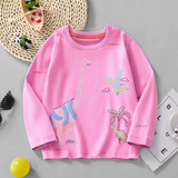 Polera Manga Larga Niña 100% Algodón Dinosauro Fucsia Camiseta