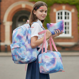 Mochila Bolso Escolar + Estuche + Lonchera 43Cm Niña Tela Oxford Lilac Galaxy