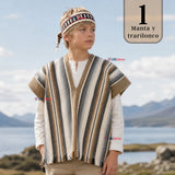 Poncho Manta Mapuche Con Trarilonco Juvenil Fiestas Patrias