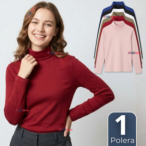 Camiseta Polera Bambú Primera Capa Cuello Beatle Manga Larga Colores Surtidos Mujer