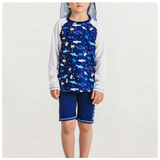 TRAJE DE BAÑO SPF UV50+ 2 PIEZAS MANGA LARGA NIÑO FISH NAVY