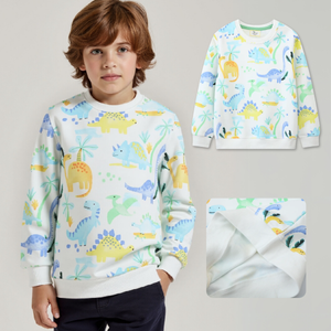 Polerón Algodón Cuello Redondo Niño Blanco Dinosaurio
