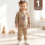 Conjunto 2 Piezas Buzo Pantalón Y Polerón Beige Osito Niña