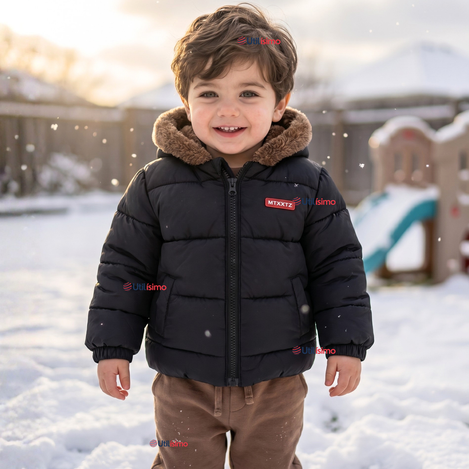 Parka Osito Con Capucha Manga Larga Negro Niño Infantil