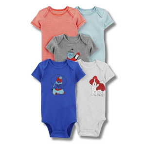 Pack 5 Bodys Niño Manga Corta Tedmimak 100% Algodón Puercoespín Azul