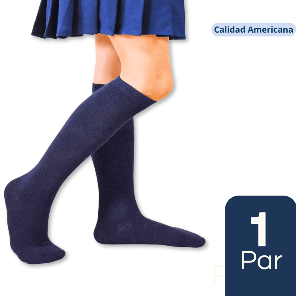 Calcetines Escolar Largo Azul 100% Bambú (1 Unidad)