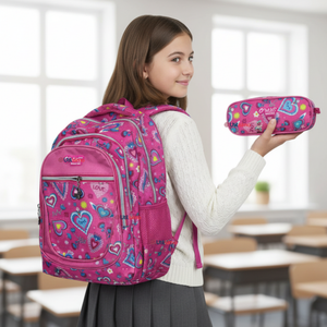 Mochila Escolar Con Estuche 36cm Tela Oxford Impermeable Niña