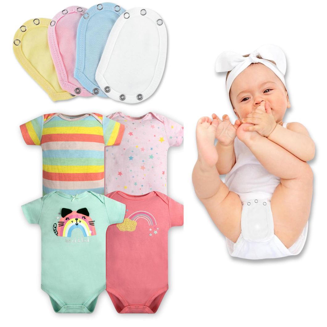 Pack 4 Unidades Extensor Body Bebé +Pack 4 Bodys Algodón Niña Manga Corta Arcoiris