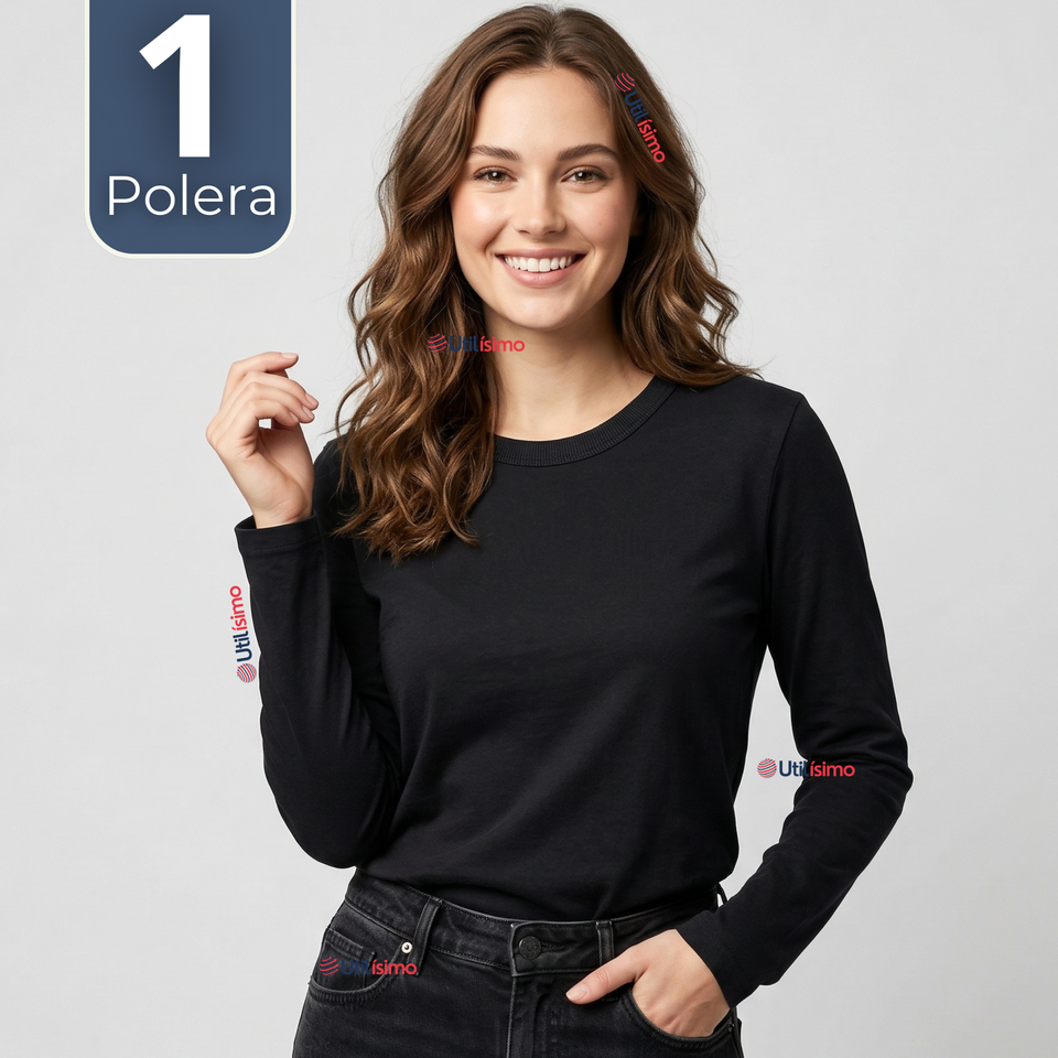 Camiseta Polera Polar Primera Capa Negro Manga Larga Mujer