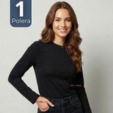 Camiseta Polera Bambú Primera Capa Negro Manga Larga Mujer