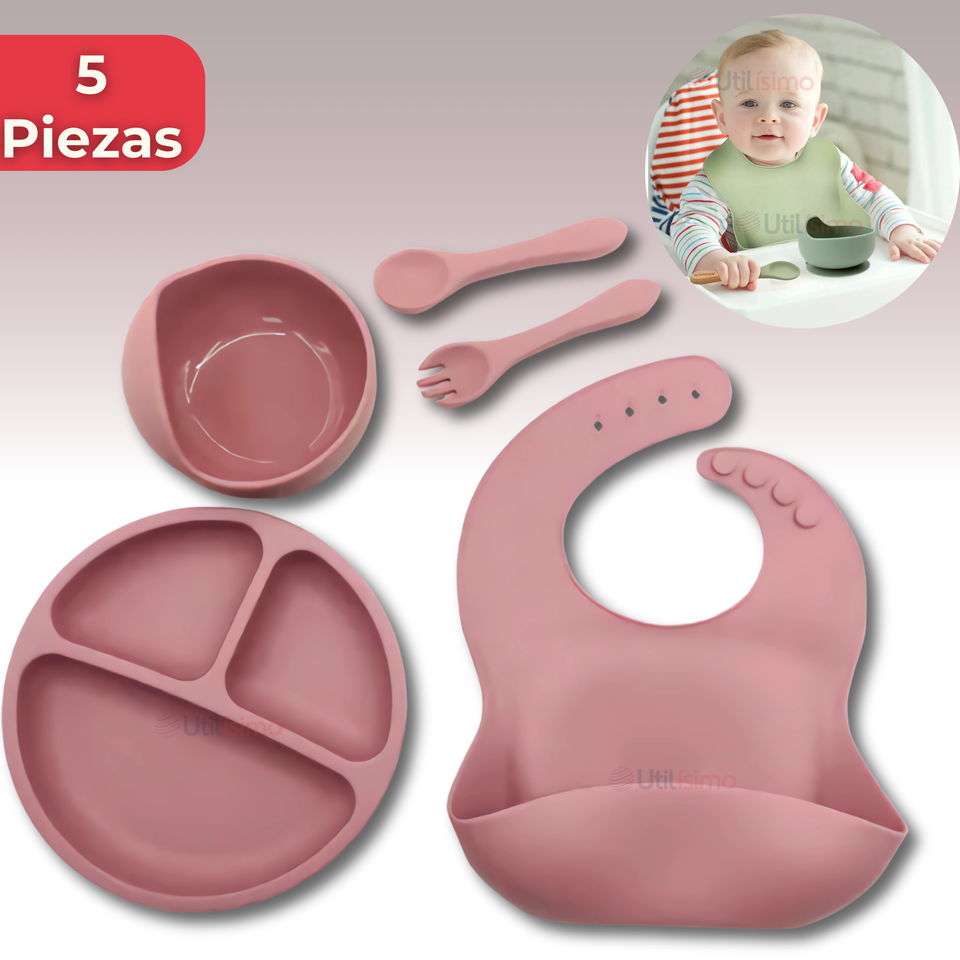 Set De Alimentación Bebé Silicona 5 Piezas Libre BPA Colores Surtidos
