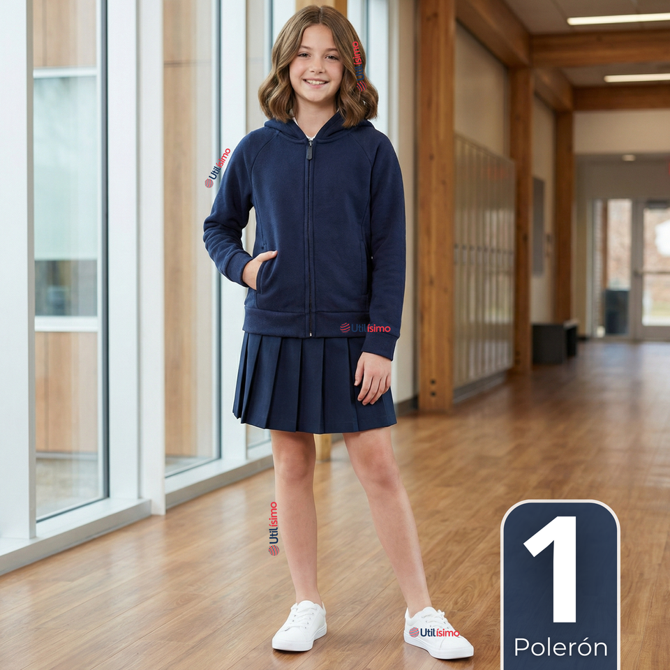 Polerón Escolar Polar Con Capucha Niña Unisex Azul 5 a 12 años
