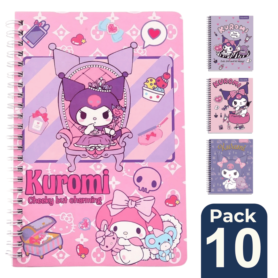 Pack 10 Cuadernos Universitarios Kuromi Marca Pro Arte Diseños Surtidos 100 Hojas