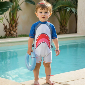 Traje de Baño Enterito Con Cremallera Manga Larga Niño 2 a 6 años Gray Shark