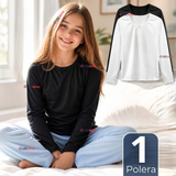 Camiseta Polera Algodón Básica Cuello Redondo Primera Capa Manga Larga Colores Surtidos Negro Blanco Niña