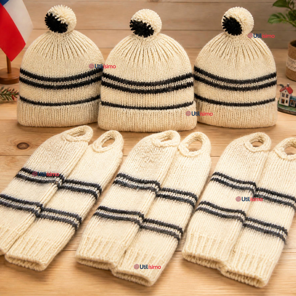 Pack 3 Set Chilote De Gorro Polainas Tipico Niño Fiestas Patrias