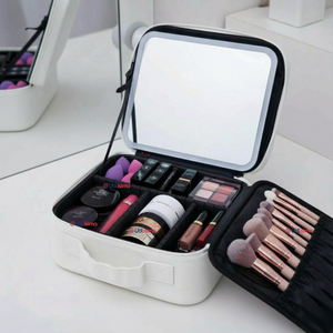 Estuche Maquillaje 2 en 1 Bolso Cosmetiquero Espejo Con Luz Led Organizador