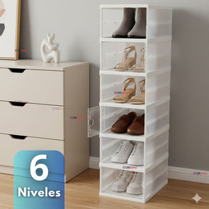 Zapatera Plegable 6 Niveles Cajas Organizadoras Apilable Color Blanco