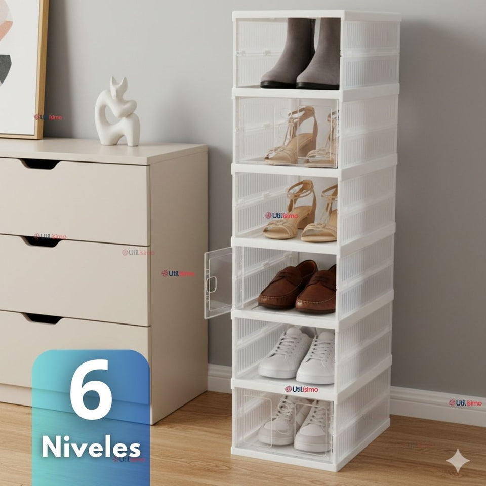 Zapatera Plegable 6 Niveles Cajas Organizadoras Apilable Color Blanco