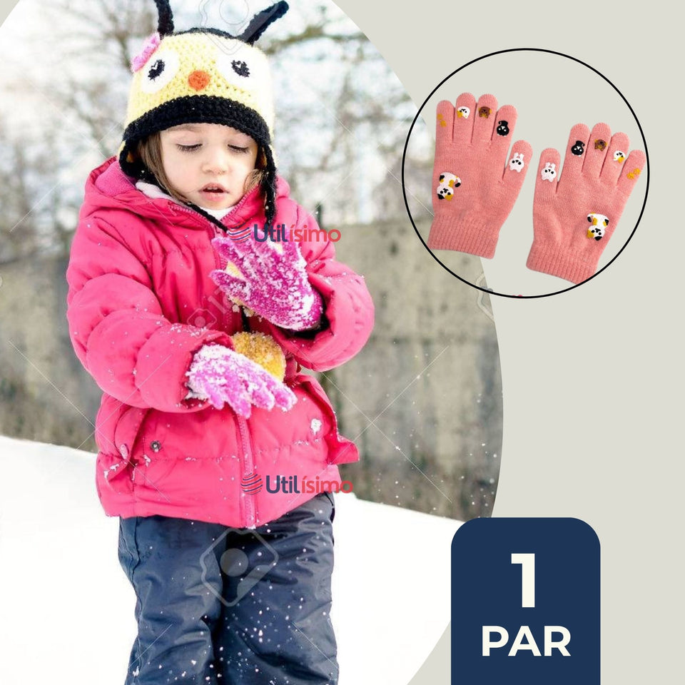 Guantes 16cm Lana Acrílica Niña Estampado Gato Colores Surtidos