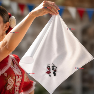 Pañuelo Baile Cueca 36cm Bordado Pareja Bailando Algodón Fiestas Patrias