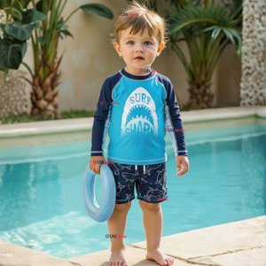 Traje de Baño Manga Larga Pantalón Corto 2 Piezas Corte Split Niño 3 a 9 años Blue Shark